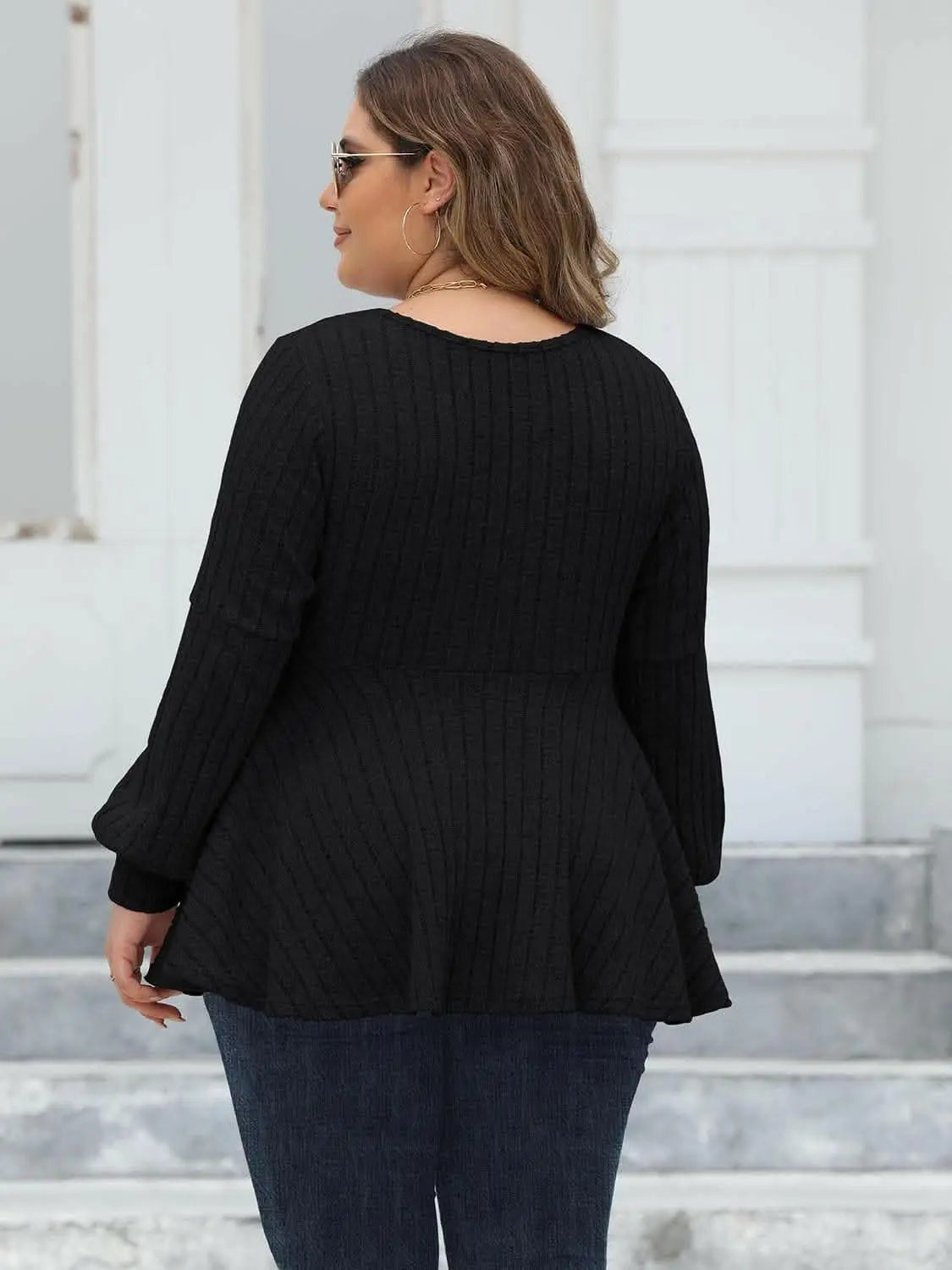 Curvy ribbed v-neck top L-3XL - Love Salve